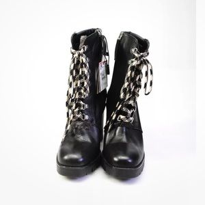 Zara Basic Collection Womens Leather High Heel Combat Boots Black Size 7.5US 38E